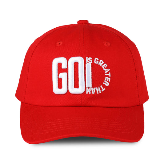 Red GodIsGreaterThan Baseball Cap – Faith, Style, and Comfort Combined